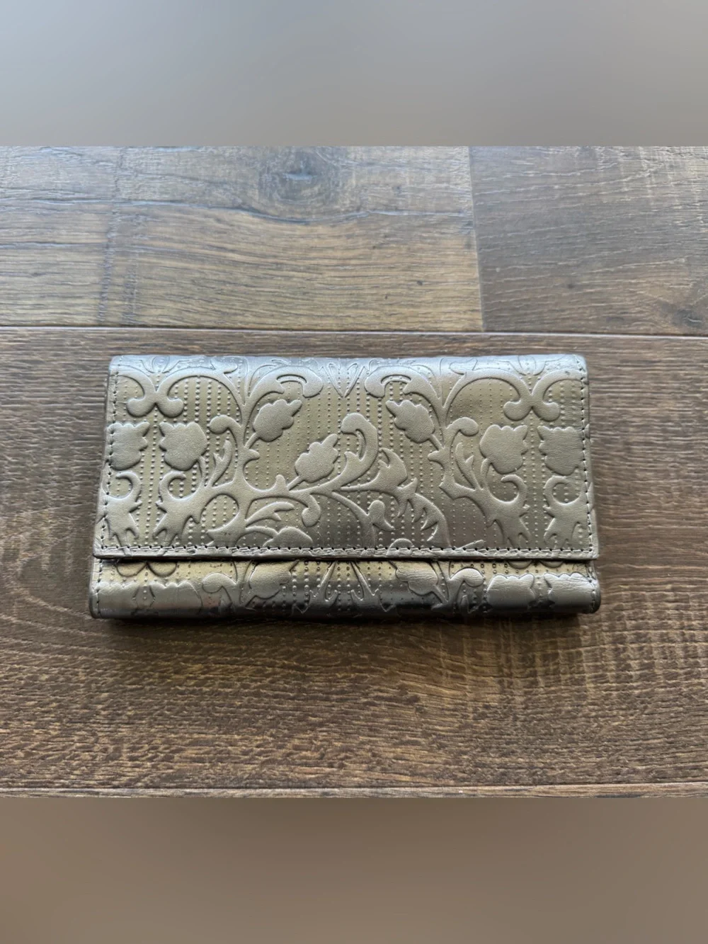 Patricia Nash Embossed Metallic Silver Leather Trifold Wallet